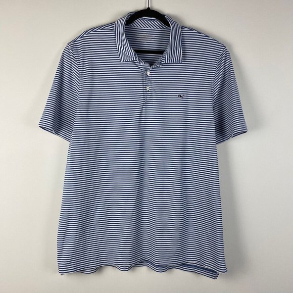 Vineyard Vines Performance Polo Shirt Mens Size XL Blue White Stripe Wicking SS - Picture 1 of 8
